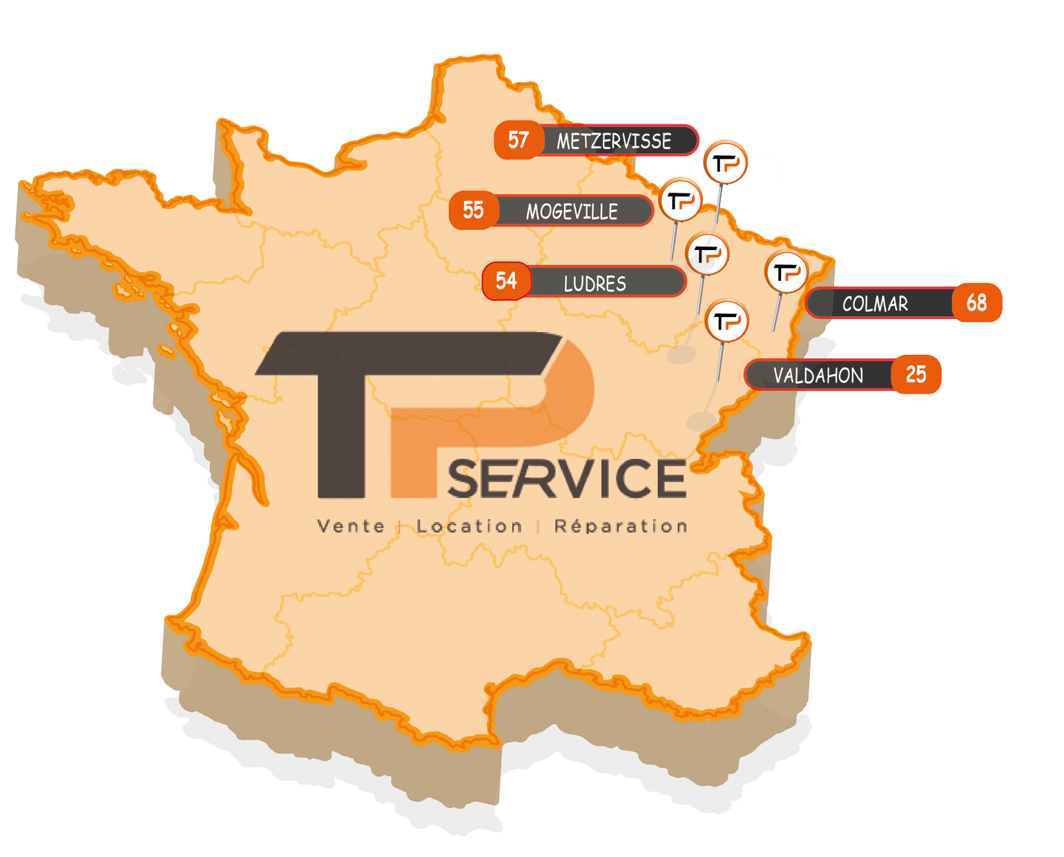 TP Services - Location Vente Matériels TP - Carte des Agences